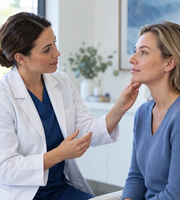 Profissional de saúde avalia a face em consulta clínica